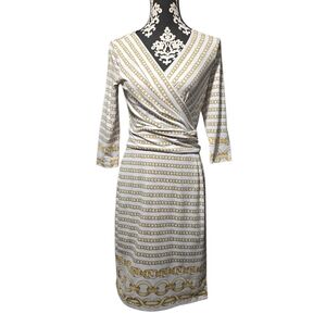 J. McLaughlin Brea Catalina Cloth Faux Wrap Dress Gold Optic Link Small $248